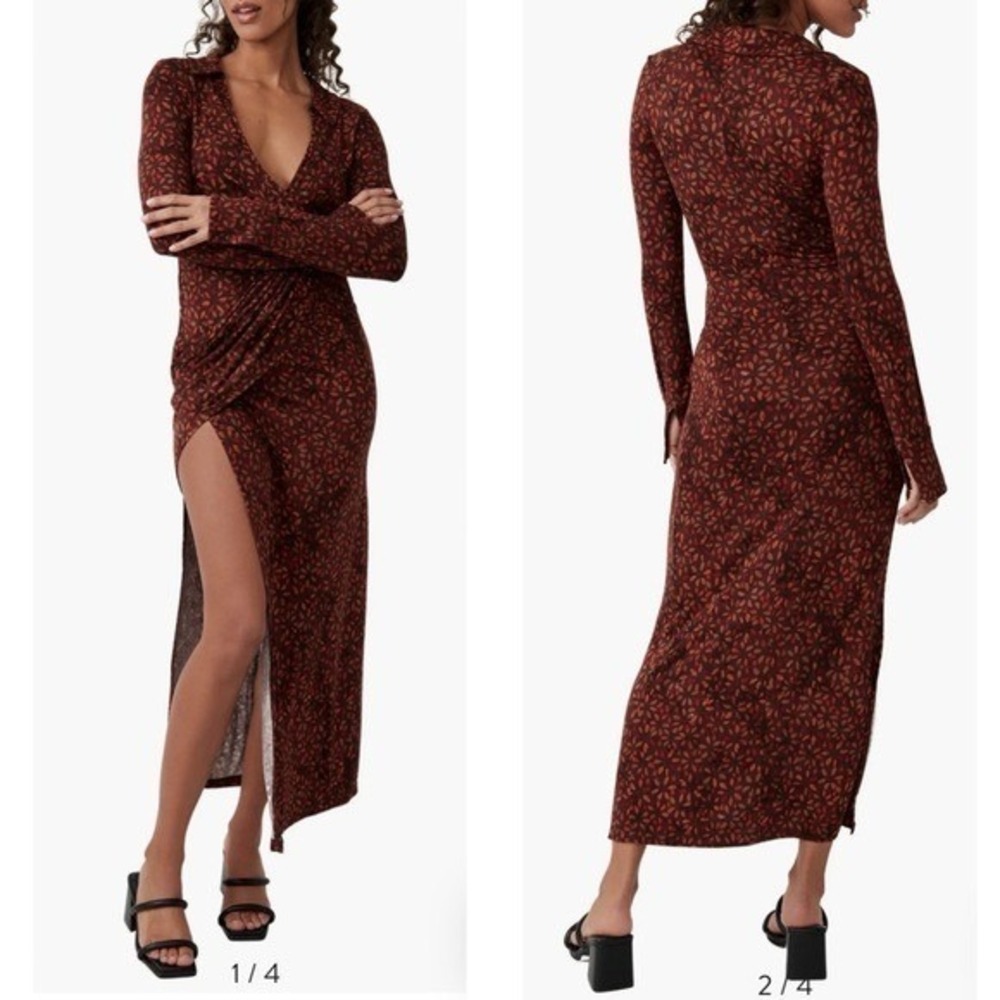 NWT Free People shayla wrap midi dress brown autumn  M